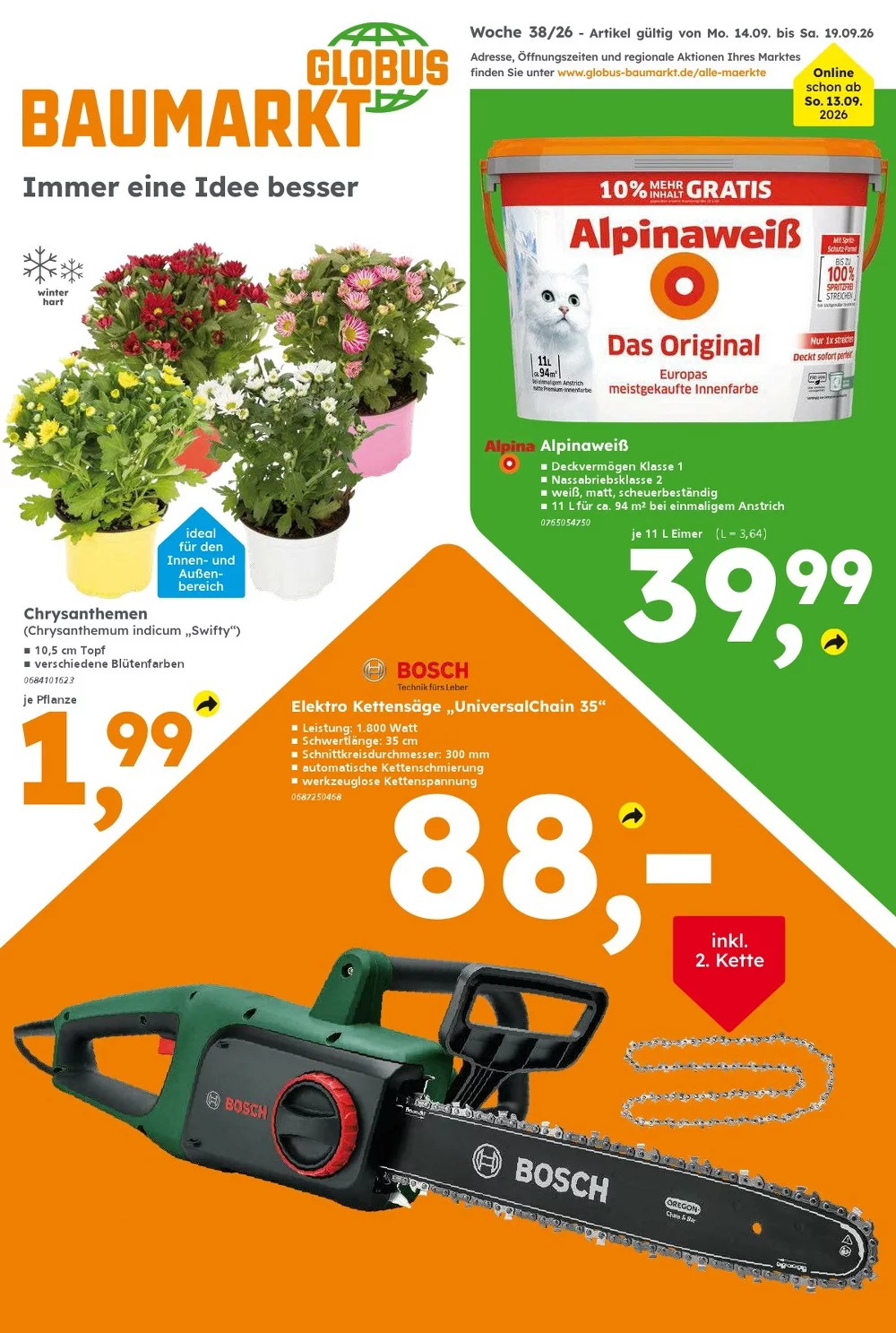 Globus Baumarkt Prospekt Aktuell ab 14.09.2026 | Nächste Woche Online Blättern 1 globus prospekt kw-38