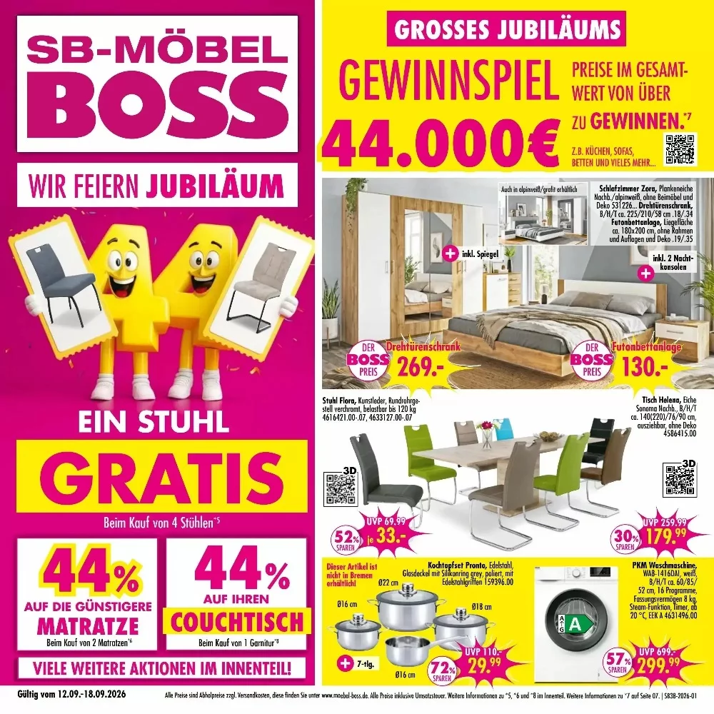 Möbel Boss Prospekt Aktuell ab 12.09.2026 | Nächste Woche Online Blättern 1 möbel boss prospekt kw-38